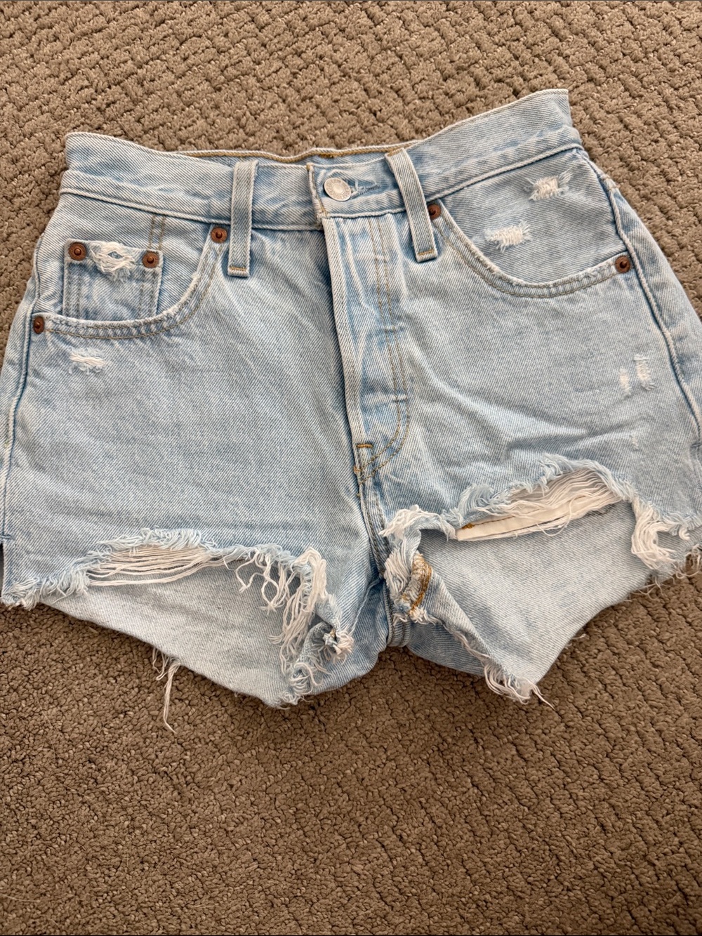 Levi’s 23 Light Blue Distressed Denim Shorts - Women